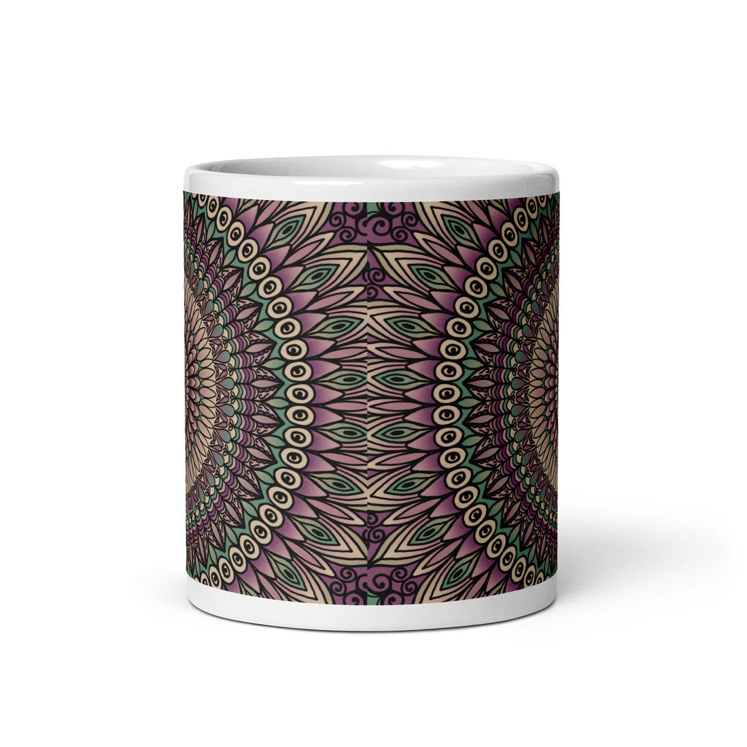 Petal Harmony: Printed Mug in Soft Purple, Green, and Beige