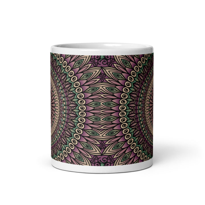 Petal Harmony: Printed Mug in Soft Purple, Green, and Beige