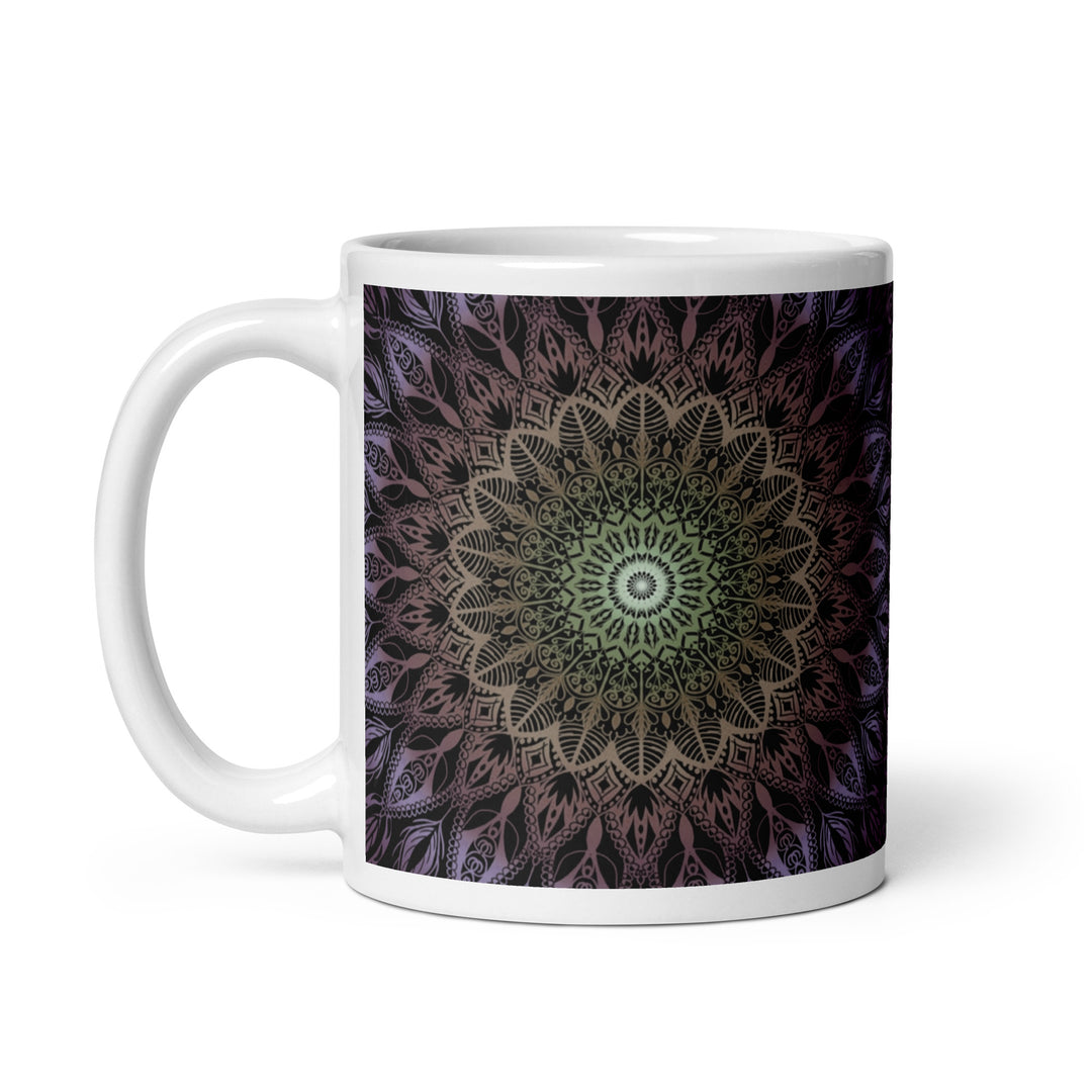 Pastel Harmony: Purple, Salmon, and Yellow Mandala Mug