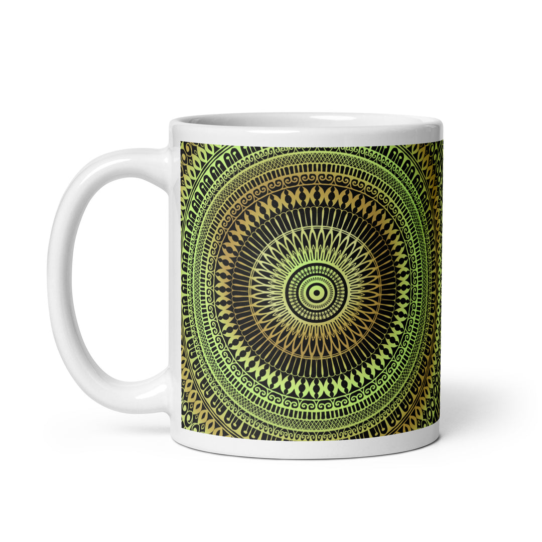 Botanical Dreams: Mandala Soft Green Mug with Subtle Oker Touches