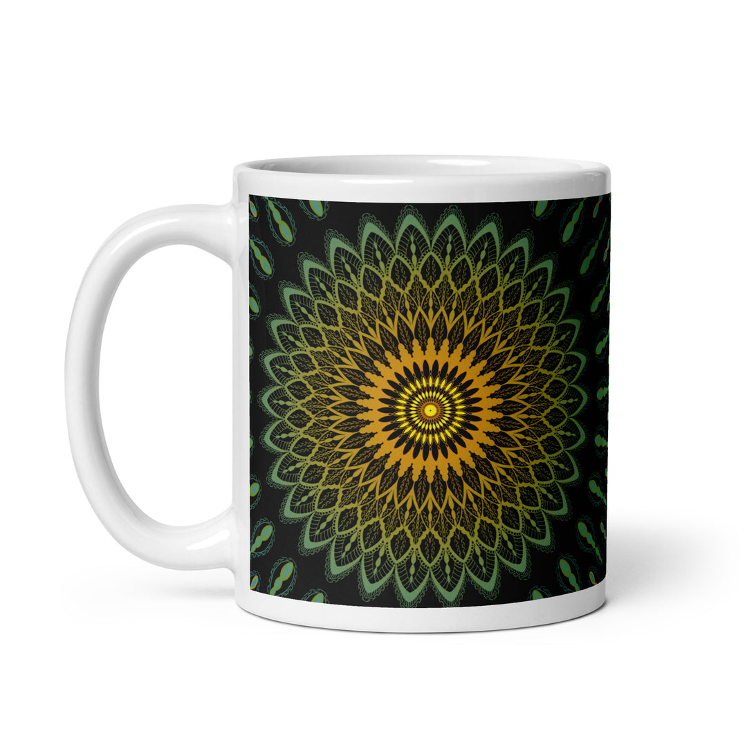 Garden Charisma: Green and Yellow Mandala Embellished Mug