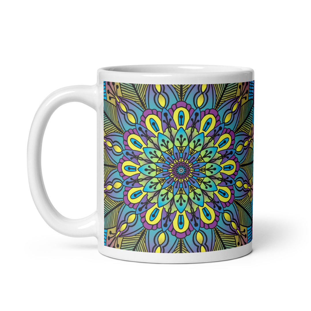 Green Yellow Purple Mandala Mug | Flower Mandala Mug | Mandala Stone