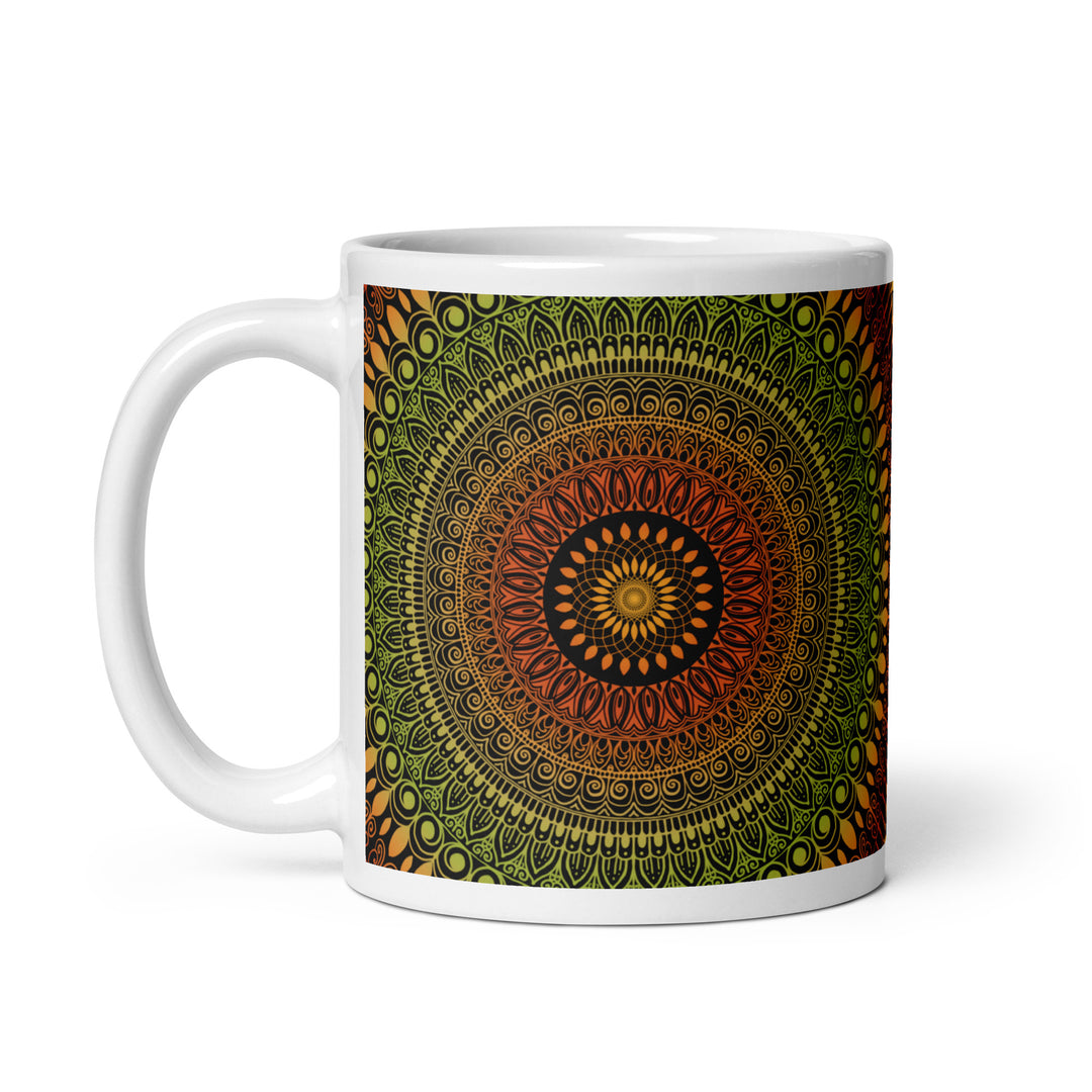 Rustic Charm: Mandala Mug in Terracotta & Green with Henna Details