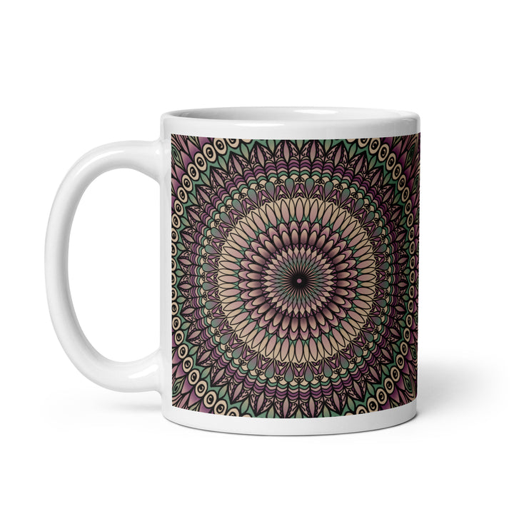 Petal Harmony: Printed Mug in Soft Purple, Green, and Beige