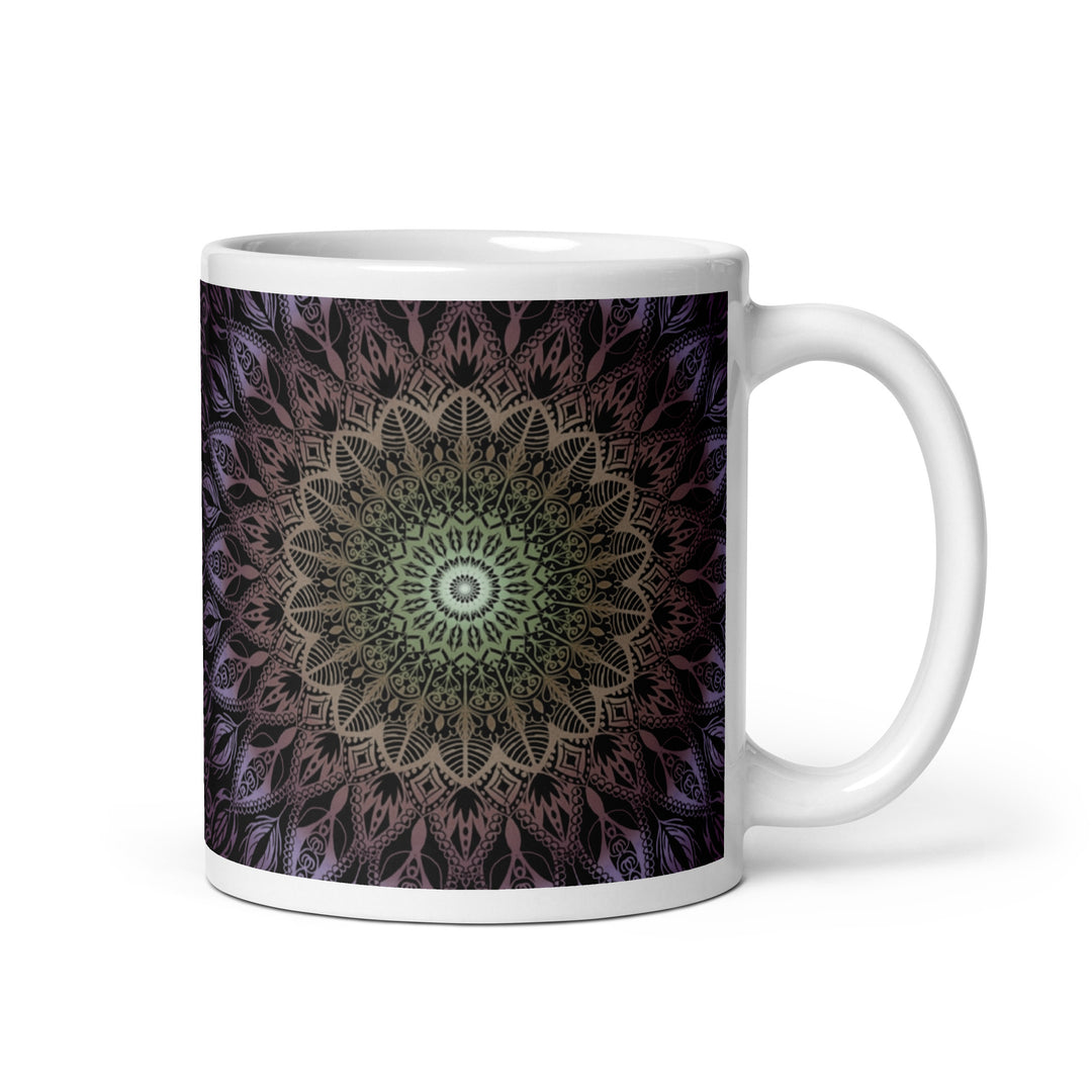 Pastel Harmony: Purple, Salmon, and Yellow Mandala Mug