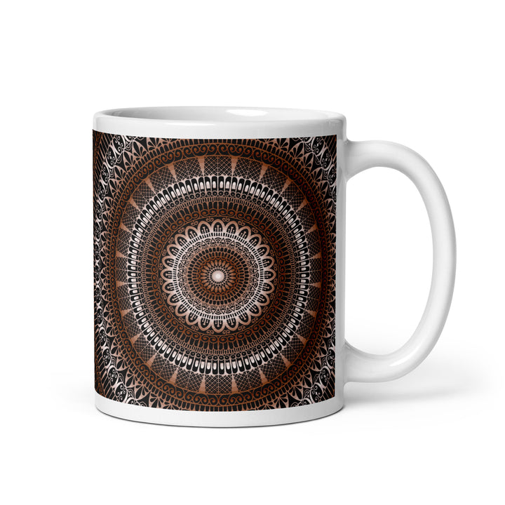 Warm Elegance: Brown Mug with Enchanting Mandala