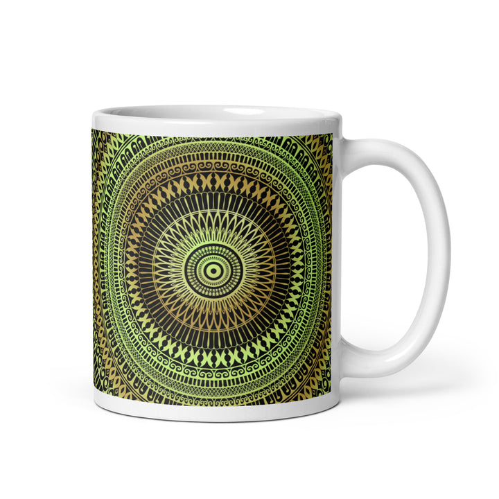 Botanical Dreams: Mandala Soft Green Mug with Subtle Oker Touches