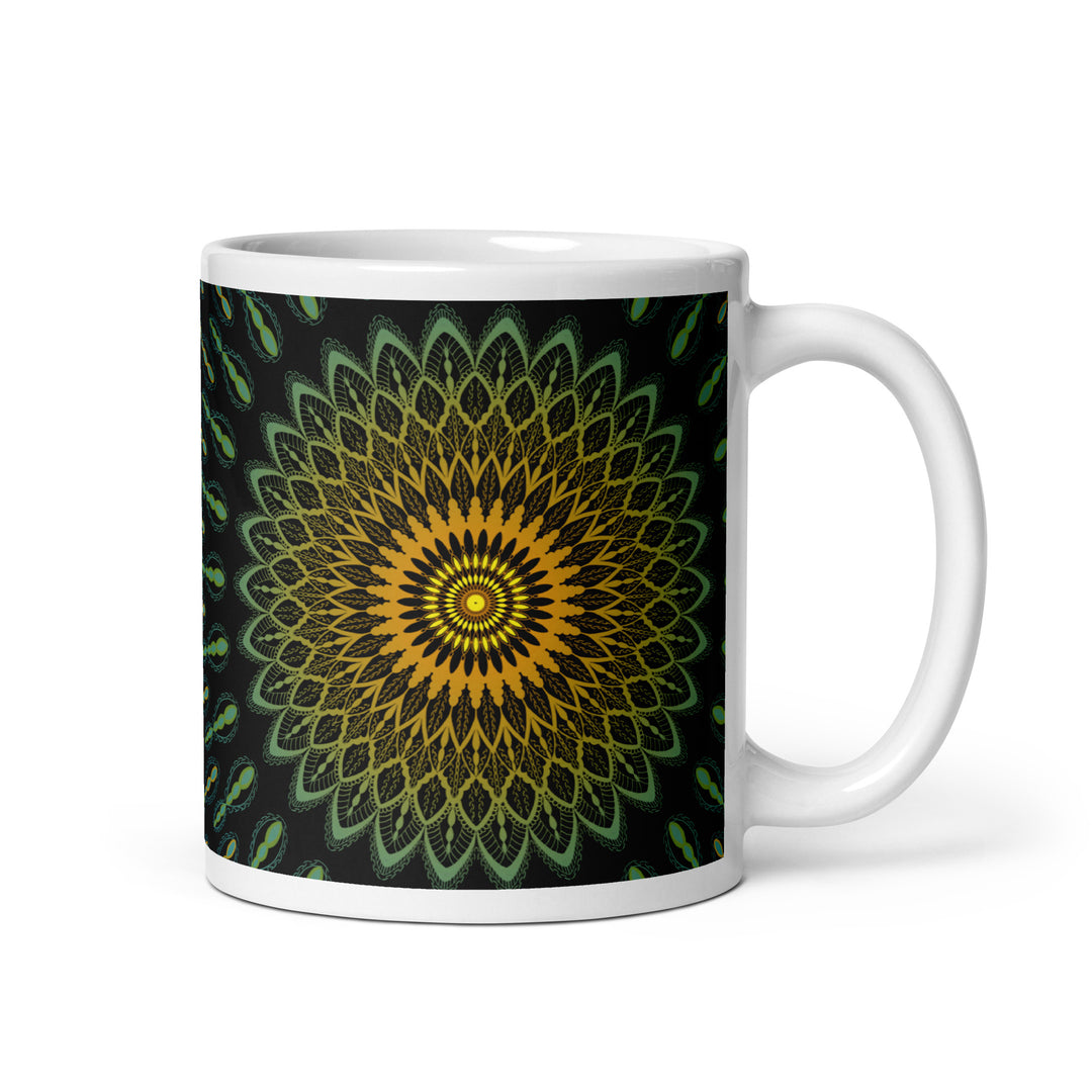 Garden Charisma: Green and Yellow Mandala Embellished Mug