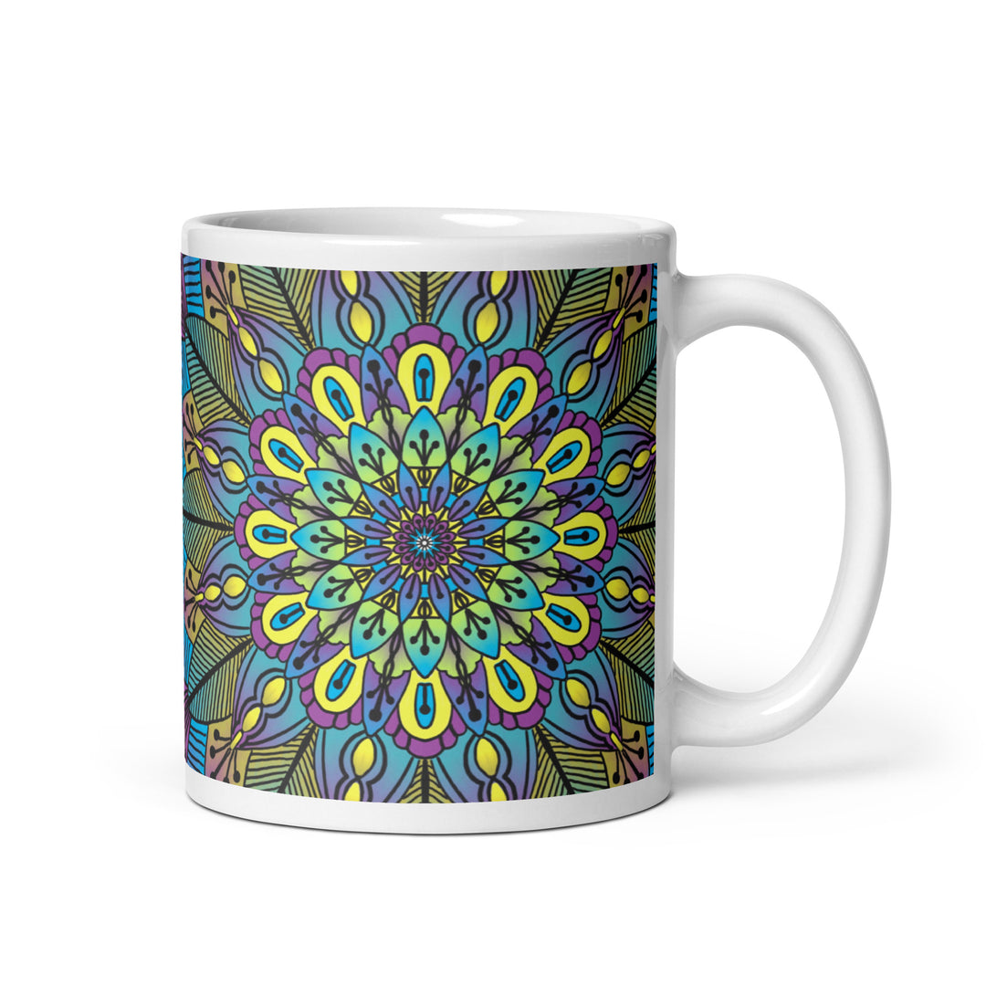 Green Yellow Purple Mandala Mug | Flower Mandala Mug | Mandala Stone