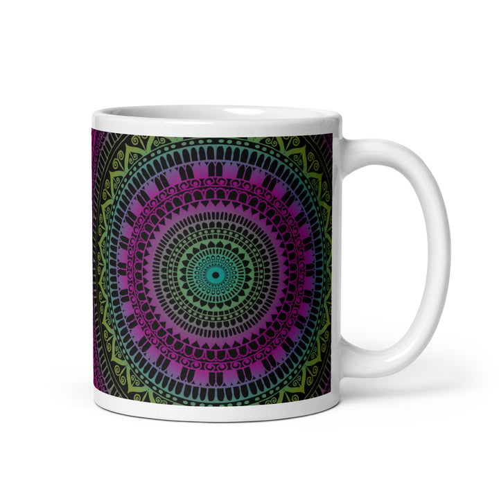 Soothing Delight: Pink & Green Mandala Mug with Mehndi Embellishments