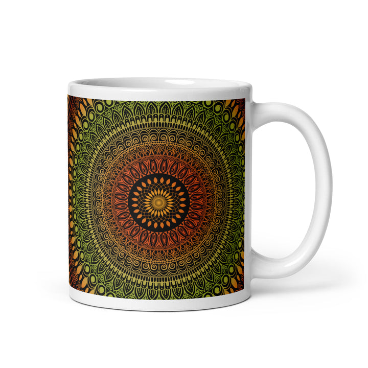 Rustic Charm: Mandala Mug in Terracotta & Green with Henna Details