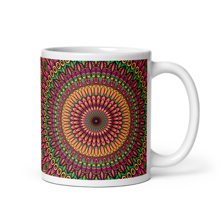 Floral Whispers: Mandala Mug in Orange, Pink & Green"