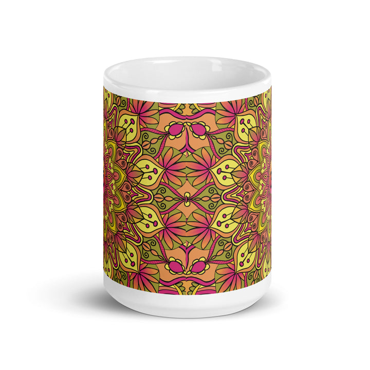 Ohm Bliss: Soft Yellow and Pink Mandala Mug for Serenity Seekers