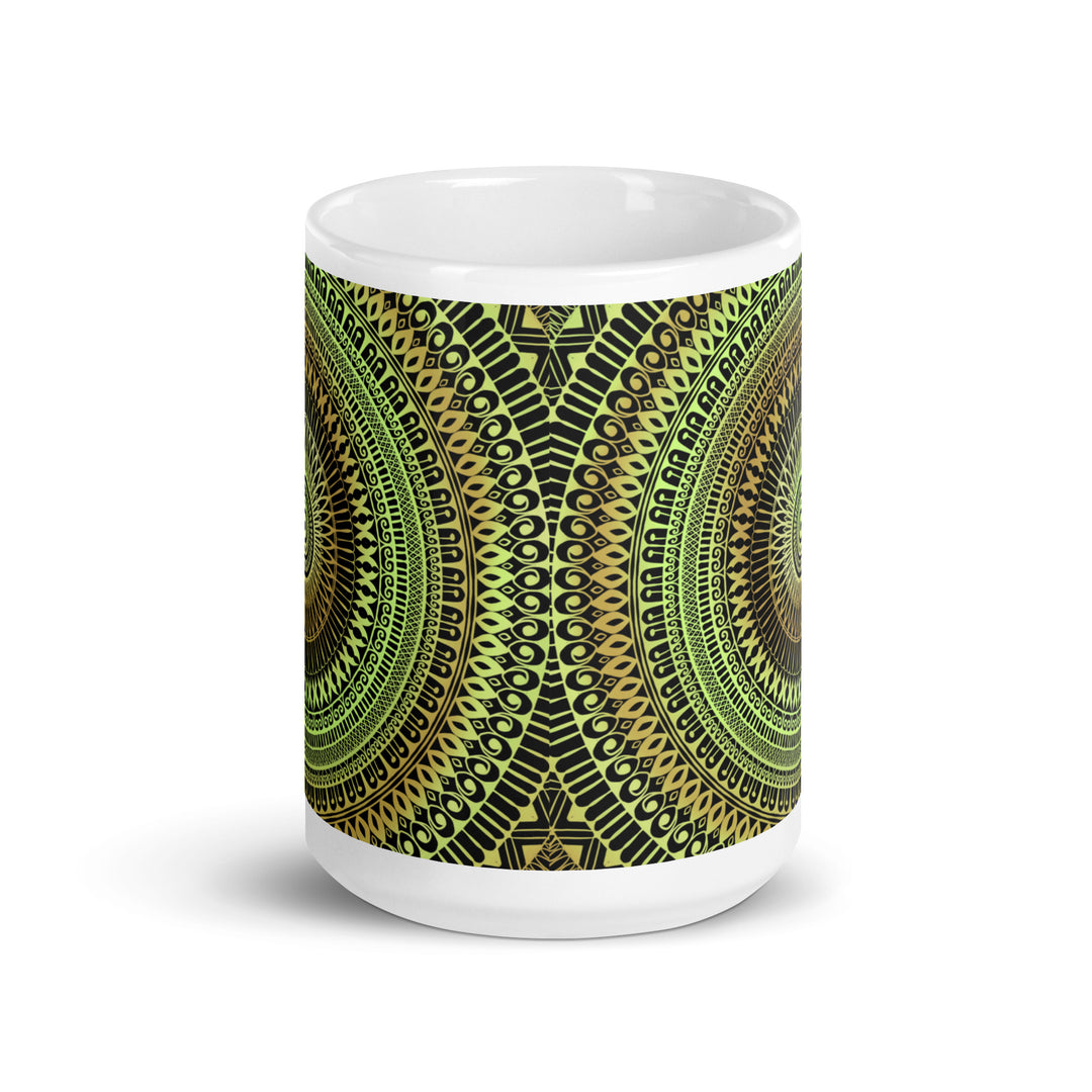 Botanical Dreams: Mandala Soft Green Mug with Subtle Oker Touches