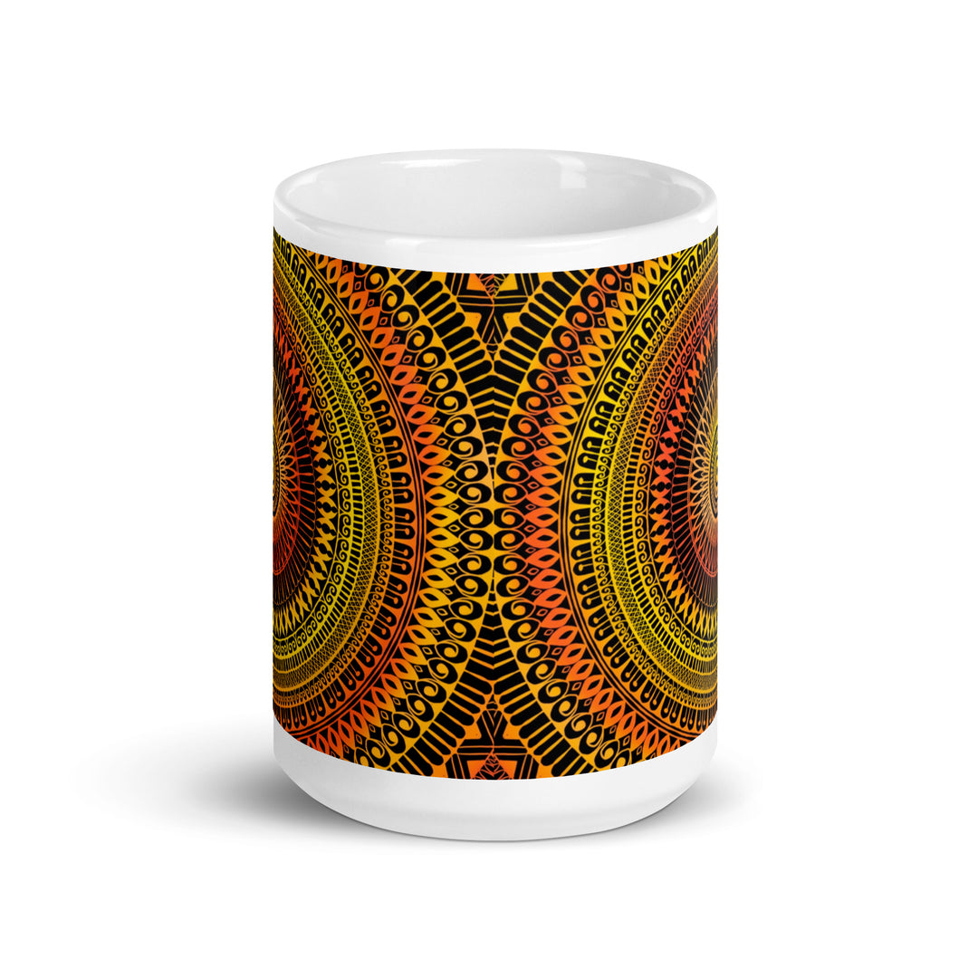 Sunshine Fusion: Bright Yellow and Orange Mandala Mug