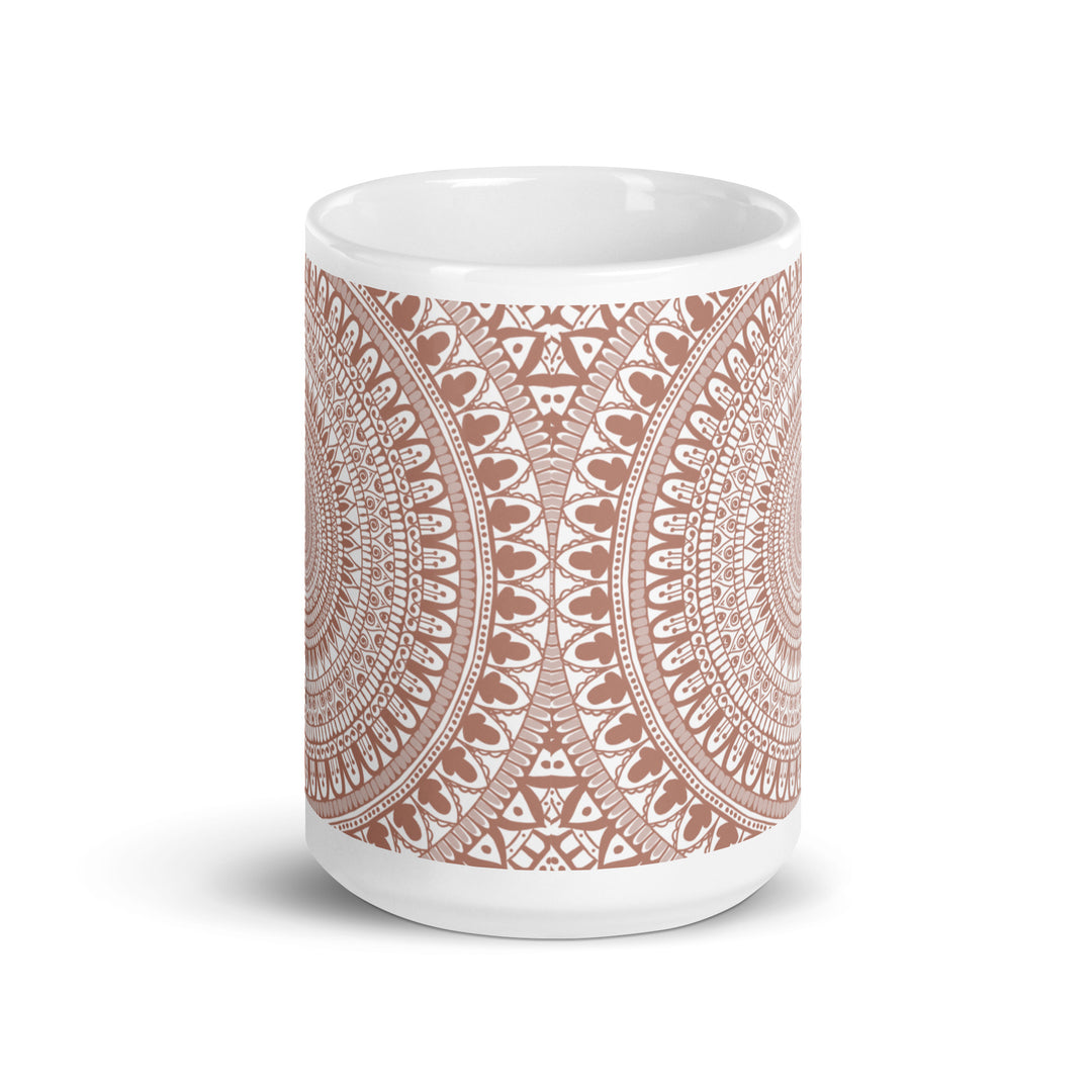 Terracotta Delight: White Mandala Mug with Intricate Mehndi Design