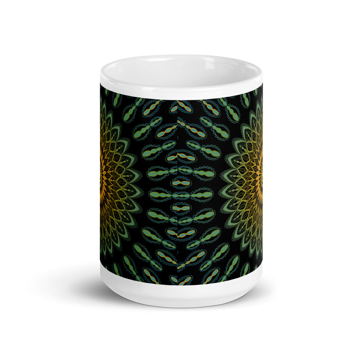 Garden Charisma: Green and Yellow Mandala Embellished Mug