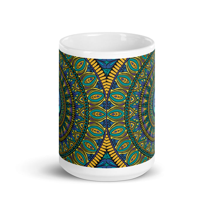 Sacred Serenity: Petrol, Purple, and Gold Mandala Mug with Ohm Symbol