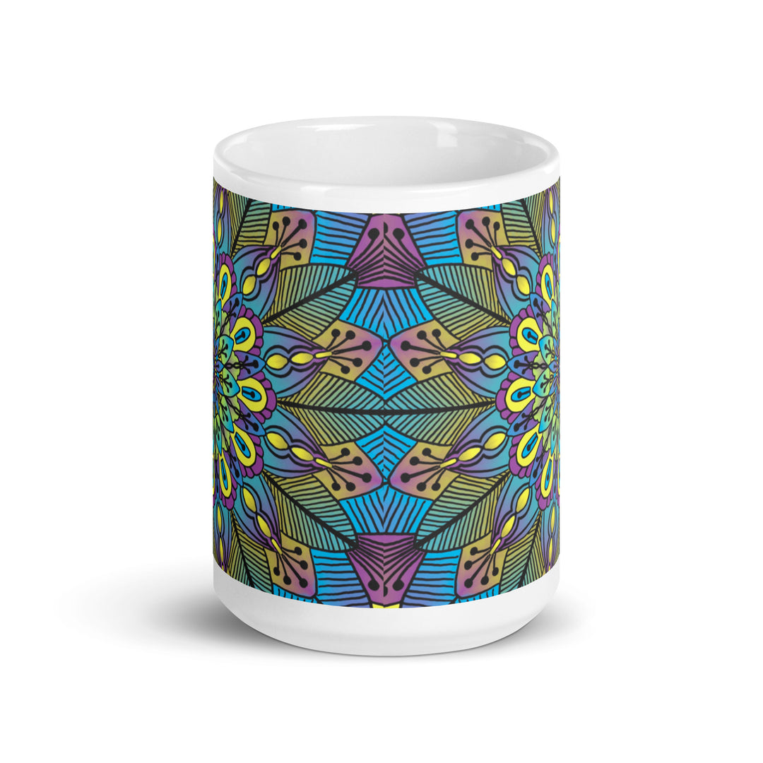 Green Yellow Purple Mandala Mug | Flower Mandala Mug | Mandala Stone