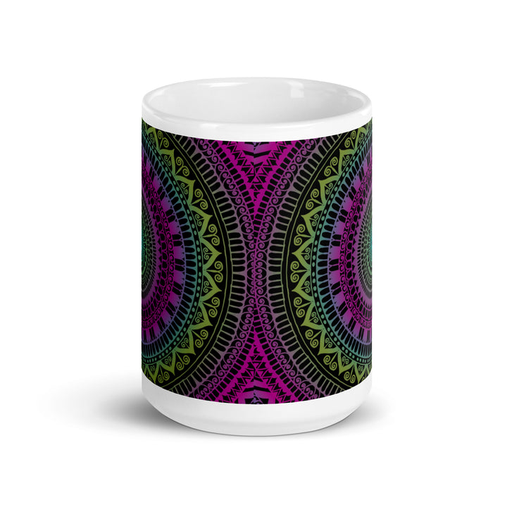 Soothing Delight: Pink & Green Mandala Mug with Mehndi Embellishments