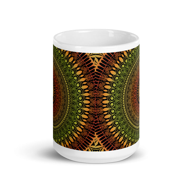 Rustic Charm: Mandala Mug in Terracotta & Green with Henna Details