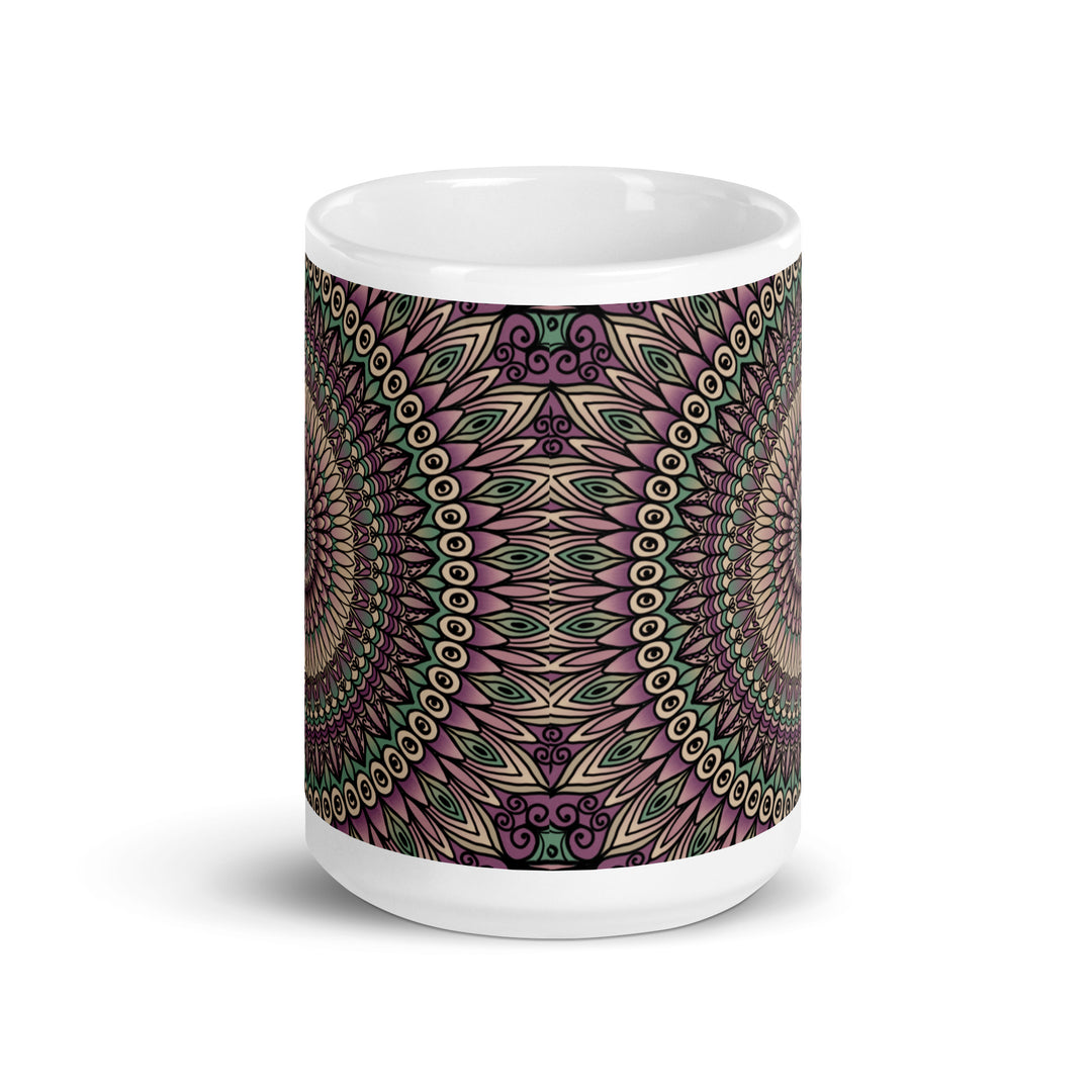 Petal Harmony: Printed Mug in Soft Purple, Green, and Beige