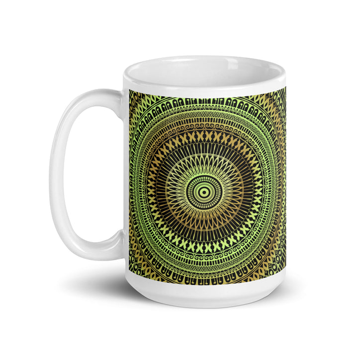 Botanical Dreams: Mandala Soft Green Mug with Subtle Oker Touches