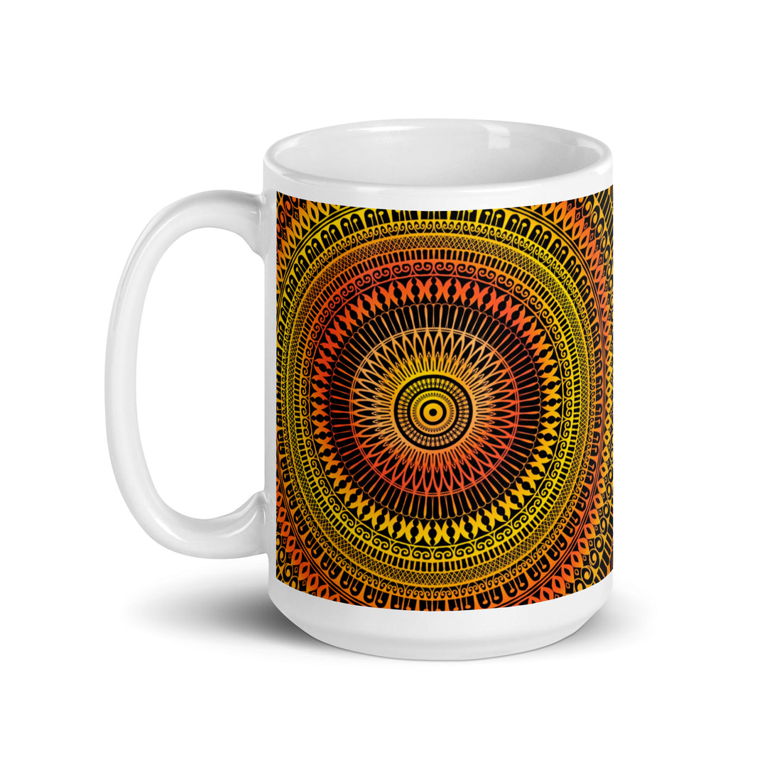 Sunshine Fusion: Bright Yellow and Orange Mandala Mug