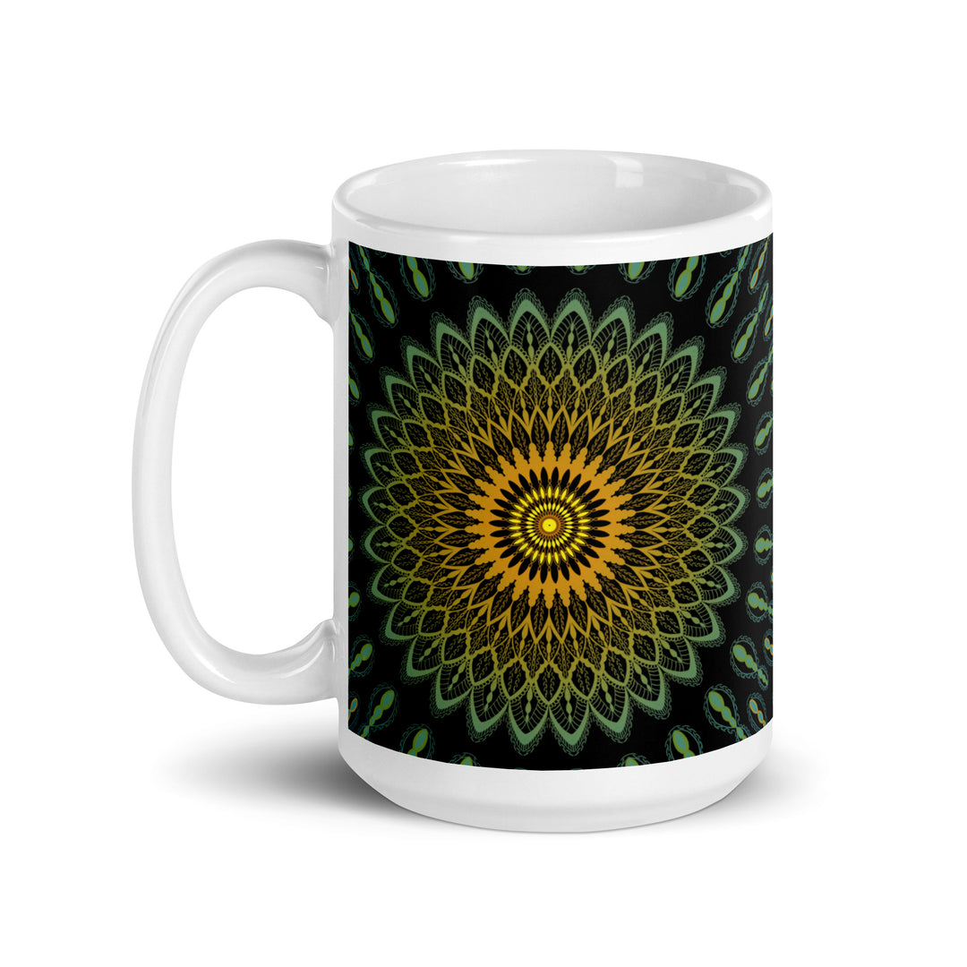 Garden Charisma: Green and Yellow Mandala Embellished Mug