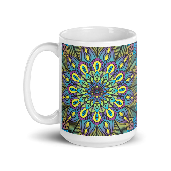 Green Yellow Purple Mandala Mug | Flower Mandala Mug | Mandala Stone