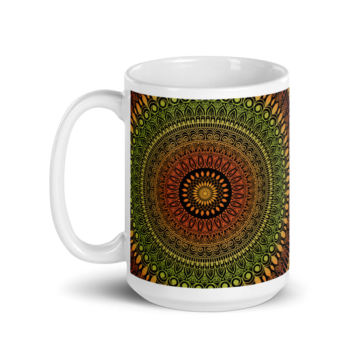 Rustic Charm: Mandala Mug in Terracotta & Green with Henna Details