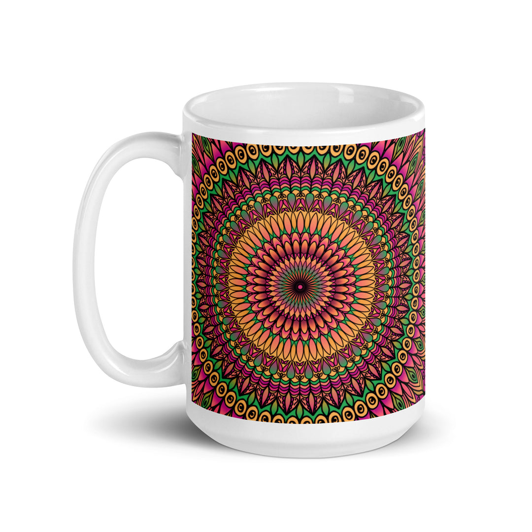 Floral Whispers: Mandala Mug in Orange, Pink & Green"