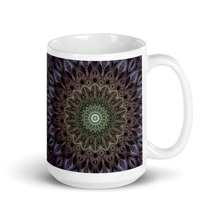 Pastel Harmony: Purple, Salmon, and Yellow Mandala Mug