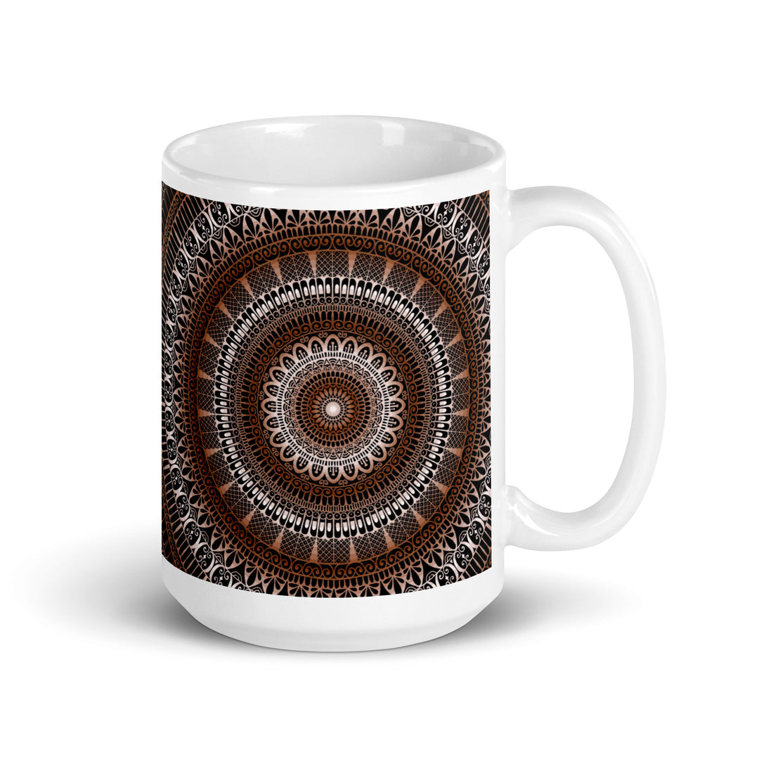 Warm Elegance: Brown Mug with Enchanting Mandala