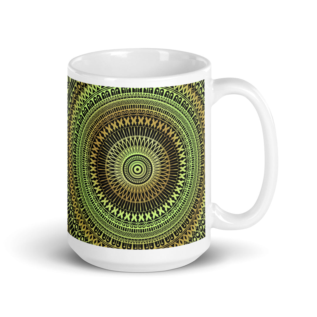 Botanical Dreams: Mandala Soft Green Mug with Subtle Oker Touches