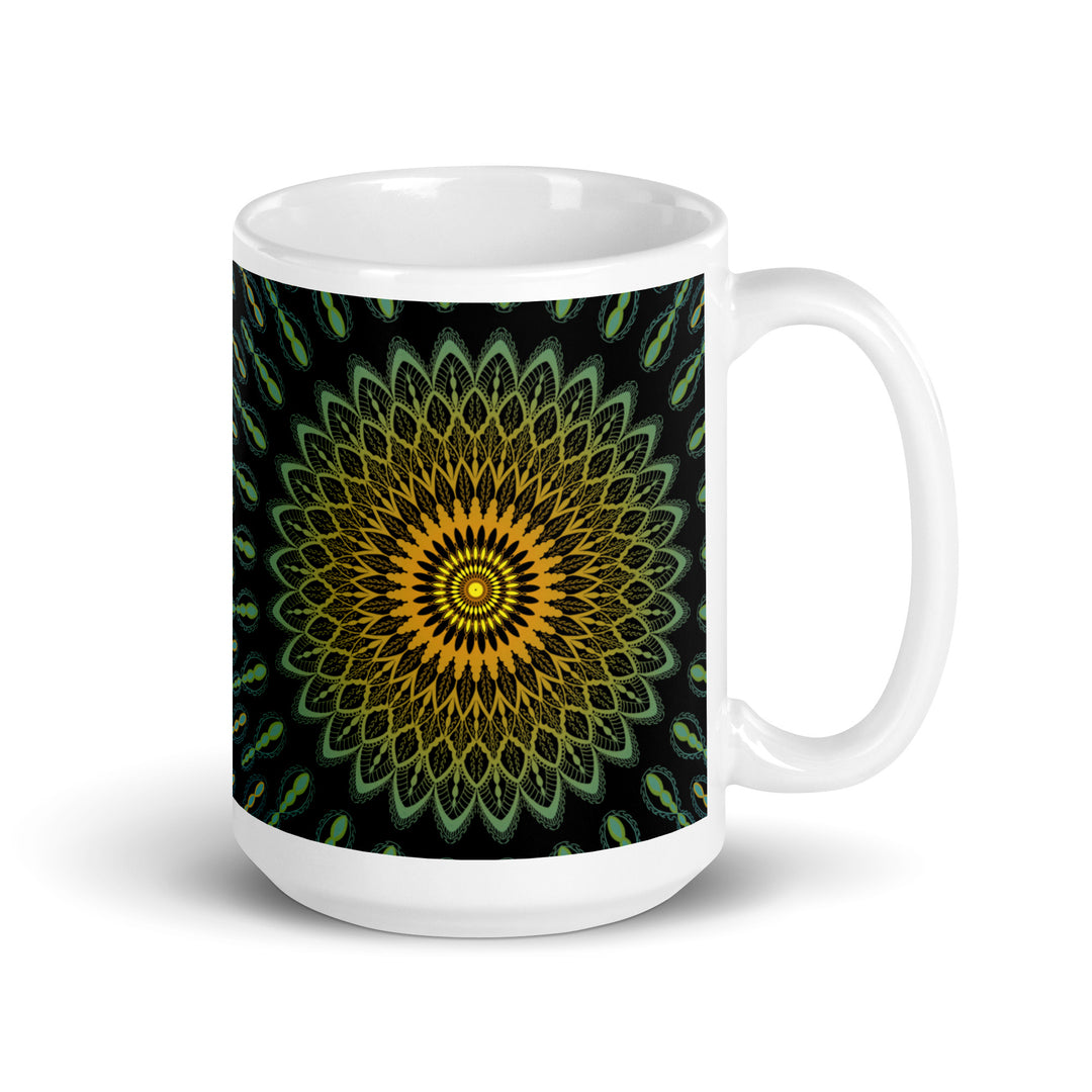 Garden Charisma: Green and Yellow Mandala Embellished Mug