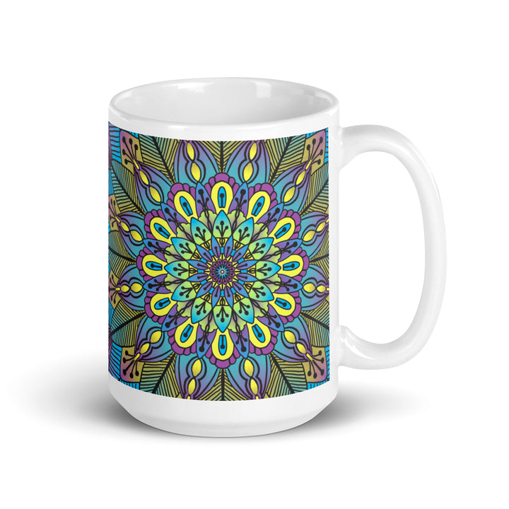 Green Yellow Purple Mandala Mug | Flower Mandala Mug | Mandala Stone