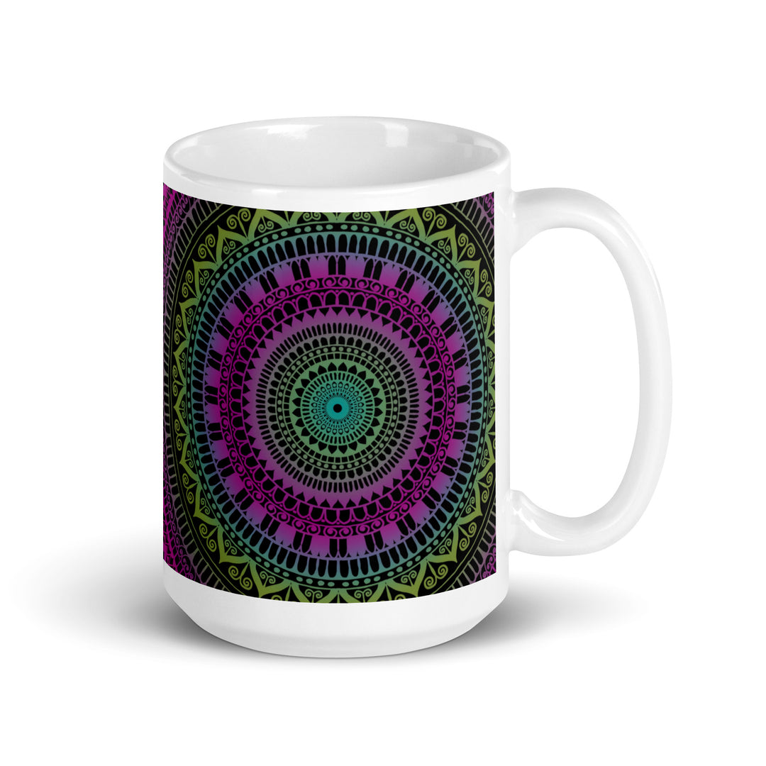 Soothing Delight: Pink & Green Mandala Mug with Mehndi Embellishments