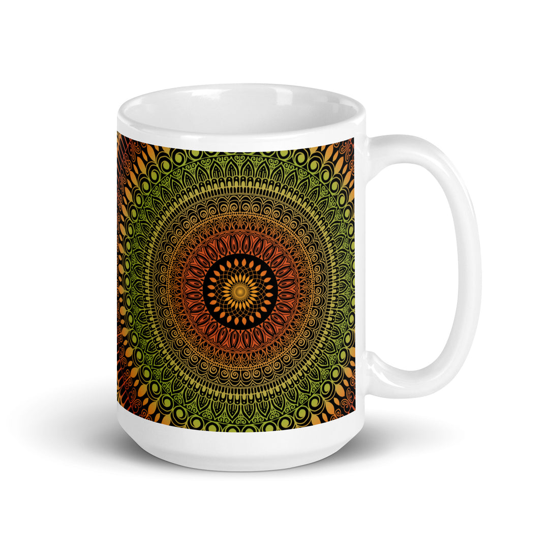 Rustic Charm: Mandala Mug in Terracotta & Green with Henna Details