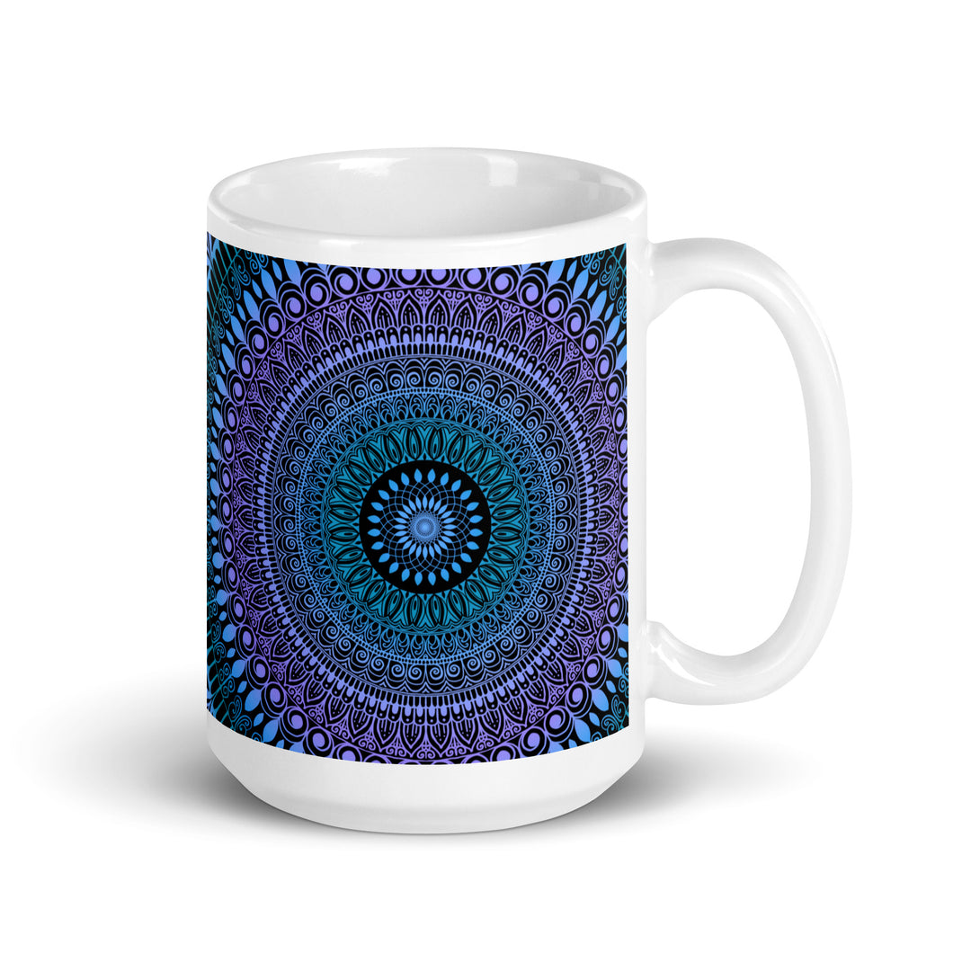 Mandala Magic: Heldere lavendel, blauwe en roze mok