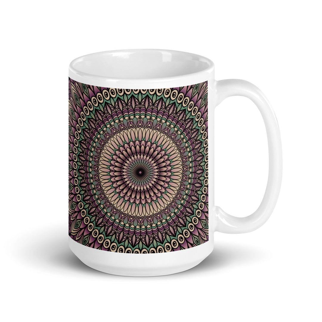 Petal Harmony: Printed Mug in Soft Purple, Green, and Beige